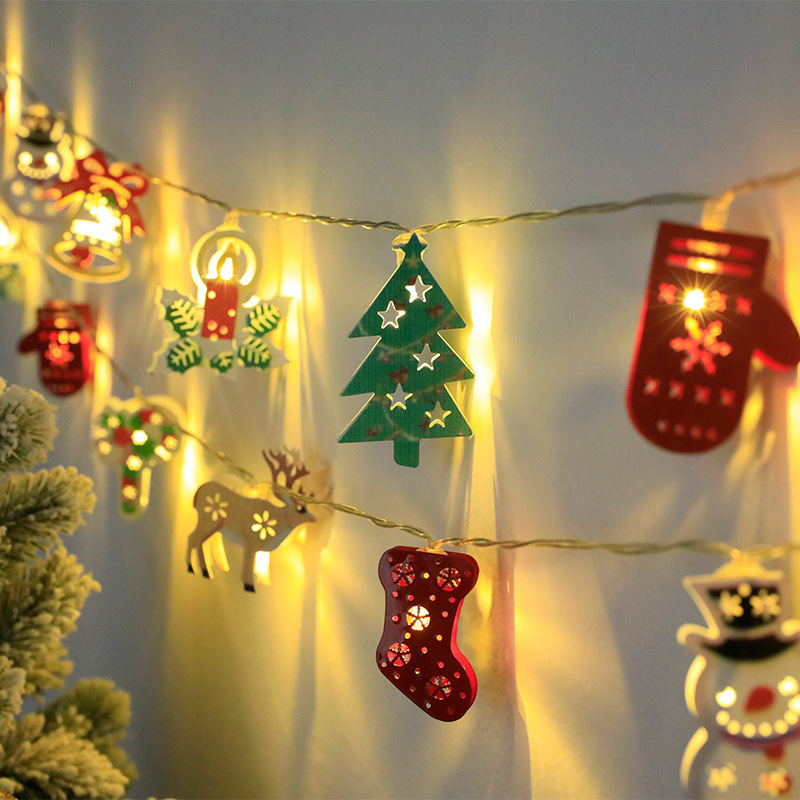 LED電池ランプはクリスマスツリーの鹿のクリスマスの靴下の手袋の鈴の雪の老人のクリスマスの鉄の芸の装飾の明かりをつなぎます。|undefined