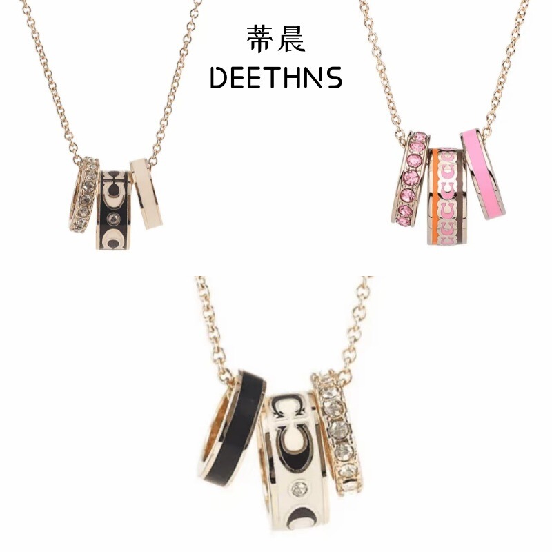 Tichen's New Classic Logo Women's Enamel Fashion Light Luxury Three-Ring Necklace Rose Gold Milk White Clavicle Chain Tichen's New Classic Logo Women's Enamel Fashion Light Luxury Three-Ring Necklace Rose Gold Milk White Clavicle Chain