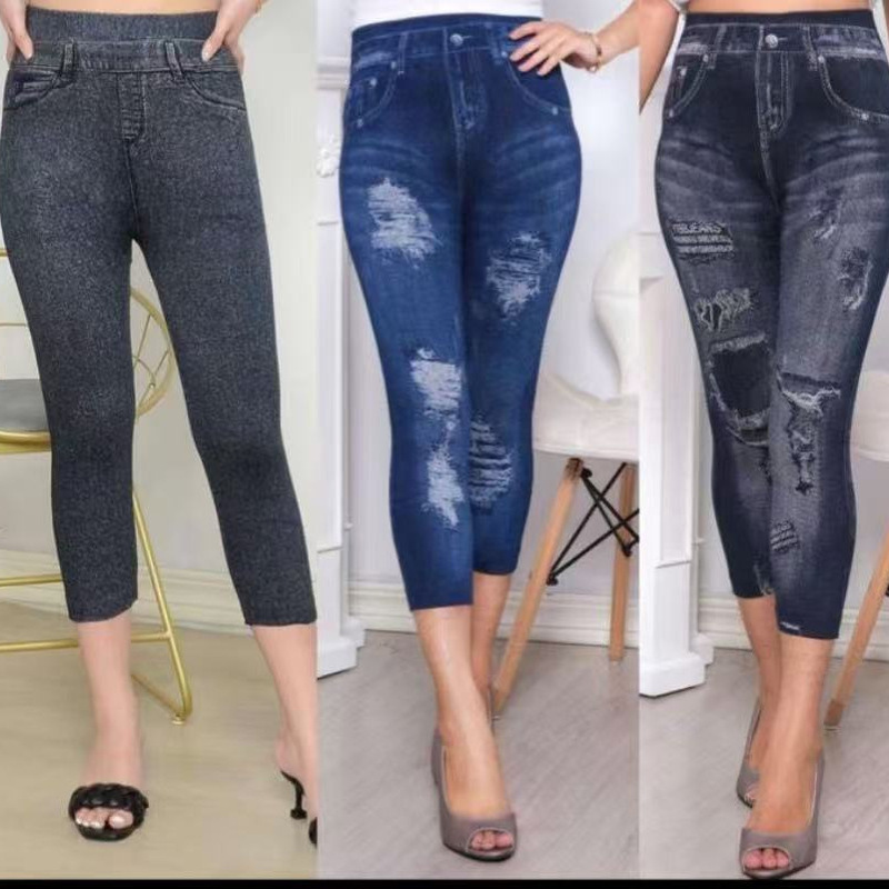 Customized Summer Cotton Leggings, Cropped Denim Leggings, Thin High-Waisted Skinny Pants, High-Elastic Skinny Leggings Customized Summer Cotton Leggings, Cropped Denim Leggings, Thin High-Waisted Skinny Pants, High-Elastic Skinny Leggings