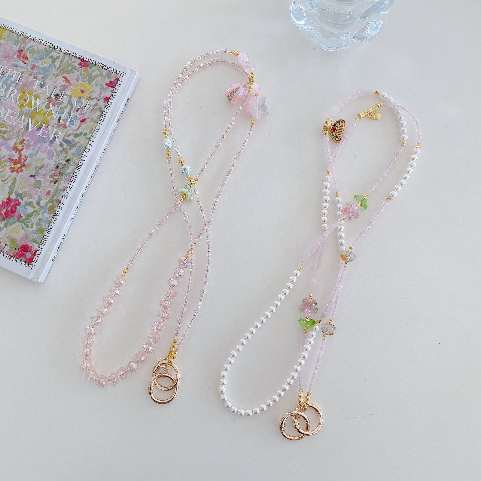 Cadena de teléfono móvil de alta gama hecha a mano de boutique, cadena de pulsera de flores, cordón de teléfono móvil de moda, cordón de mensajero largo y corto