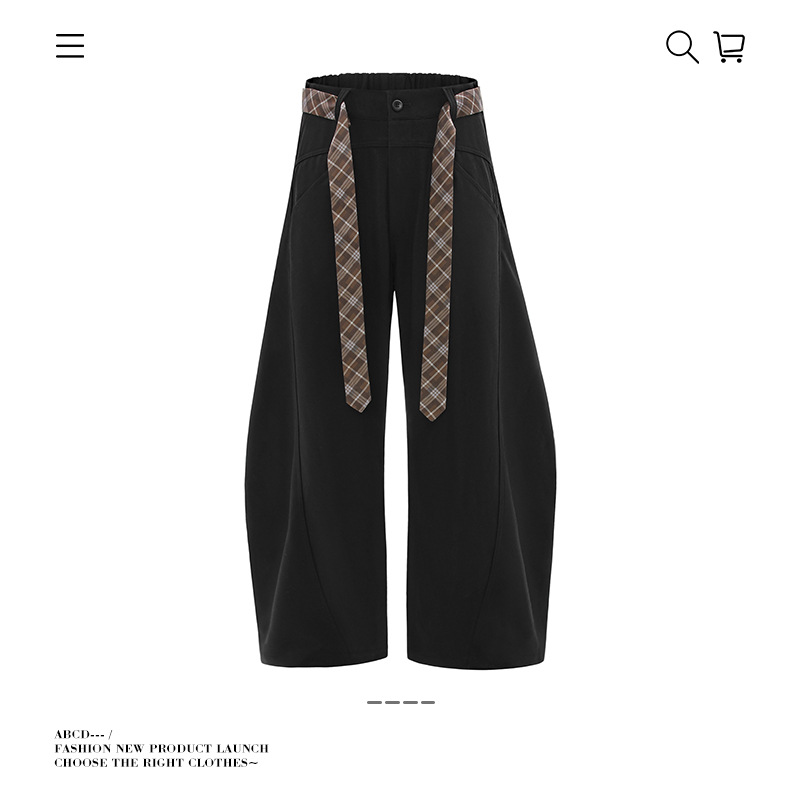 Contrast Color Tie Scimitar Pants for Men and Women, Loose Straight Draped Baggy Slim Casual Lazy Pants