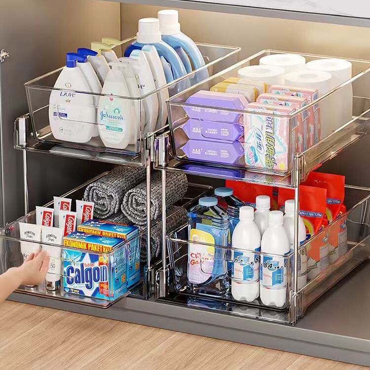 Bathroom Kitchen Cabinet Pull-Out Basket under the Sink Cabinet Storage Rack Artifact Storage Pull-Out Layered Bathroom Storage Bathroom Kitchen Cabinet Pull-Out Basket under the Sink Cabinet Storage Rack Artifact Storage Pull-Out Layered Bathroom Storage