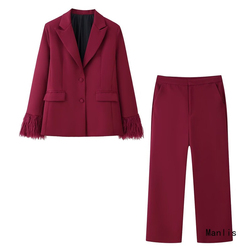 Z Cross-Border European and American Style 2025 New Fashion Feather-Trimmed Slim-Fit Blazer 2167001 Trousers 8762696