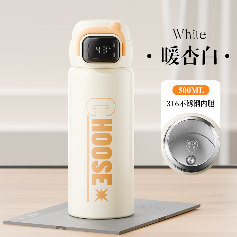 Vaso de rebote de doble bebida de letras simples 316 termo con pantalla digital de acero inoxidable Taza de agua para estudiantes Taza portátil al por mayor