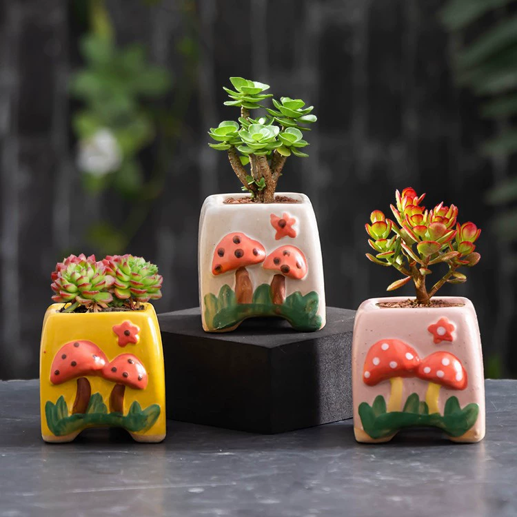 Ручная роспись сочный керамогранит специальный цветочный горшок для растений креативный квадратный дышащий горшок с высокой ножкой керамический креативный мясной цветочный горшок