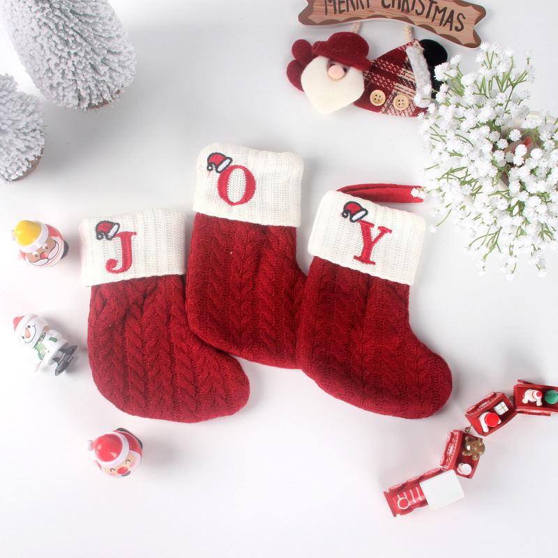 越境新作クリスマス装飾品子供用装飾品赤いニット刺繍文字入りクリスマスソックス飾りshein|undefined