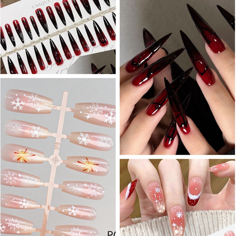 Exquisite Manicure New Christmas Snowflake Cat Eye Wearable Nails Polka Dot Bow Star Fake Nails Finished Nails