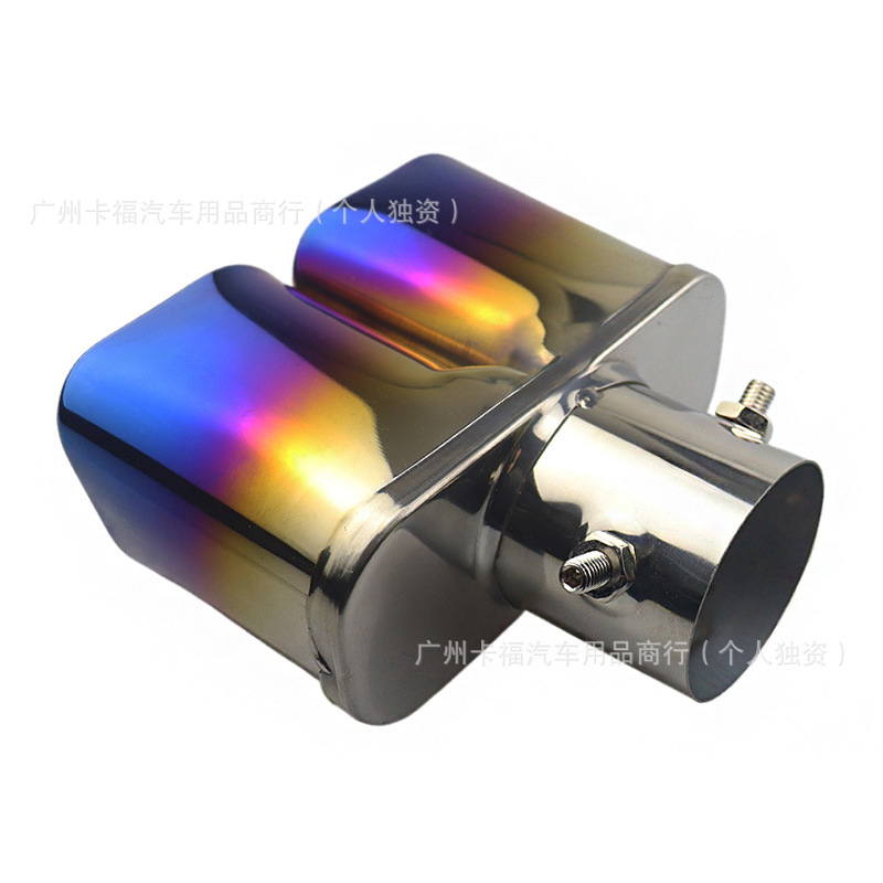 Car Modification Dual Square Exhaust Pipe Universal Tailpipe, One-To-Two Tailpipe Single Tube Square Mouth with Mesh Silencer
