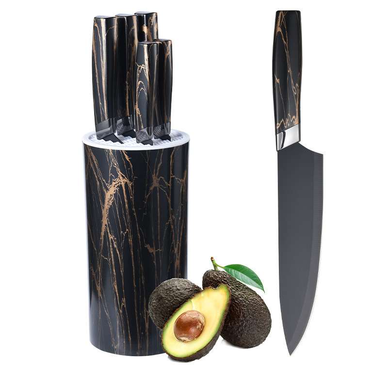 Amazon acero inoxidable hoja negra seis piezas juego antiadherente aprobación de mármol con cuchillo cocina cocinero