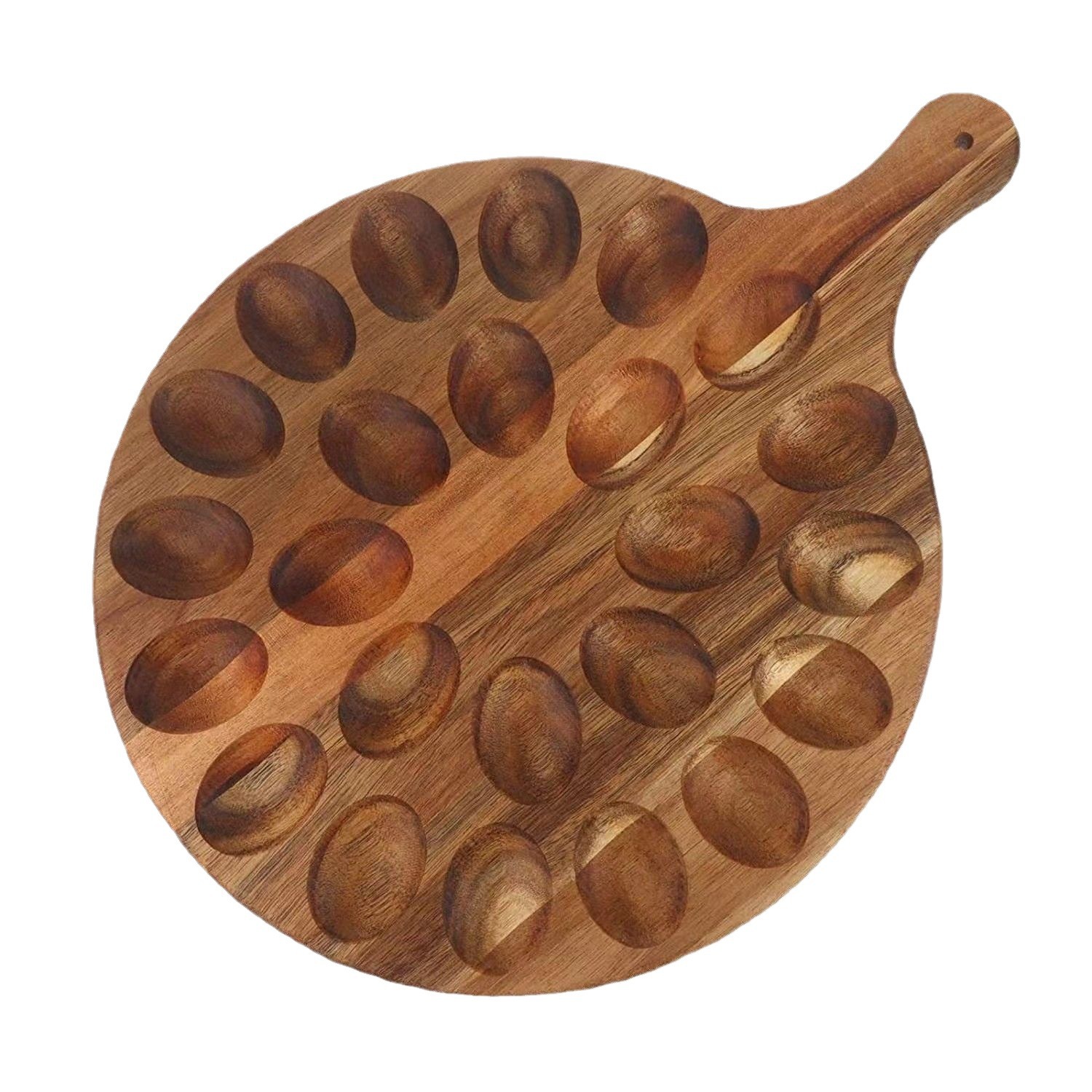Bandeja de huevo de madera maciza bandeja de huevo redonda japonesa de madera con mango bandeja de exhibición de huevo creativo bandeja de almacenamiento de cocina