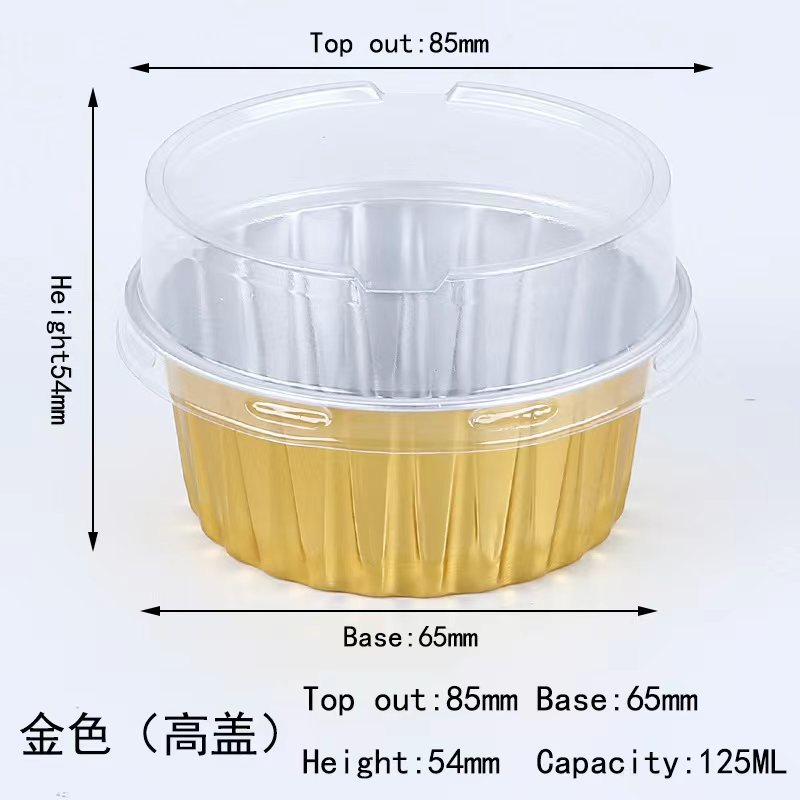 125ML taza de postre redonda resistente a la hornada recubierto pudín pastel taza de papel de estaño desechable caja de papel de aluminio