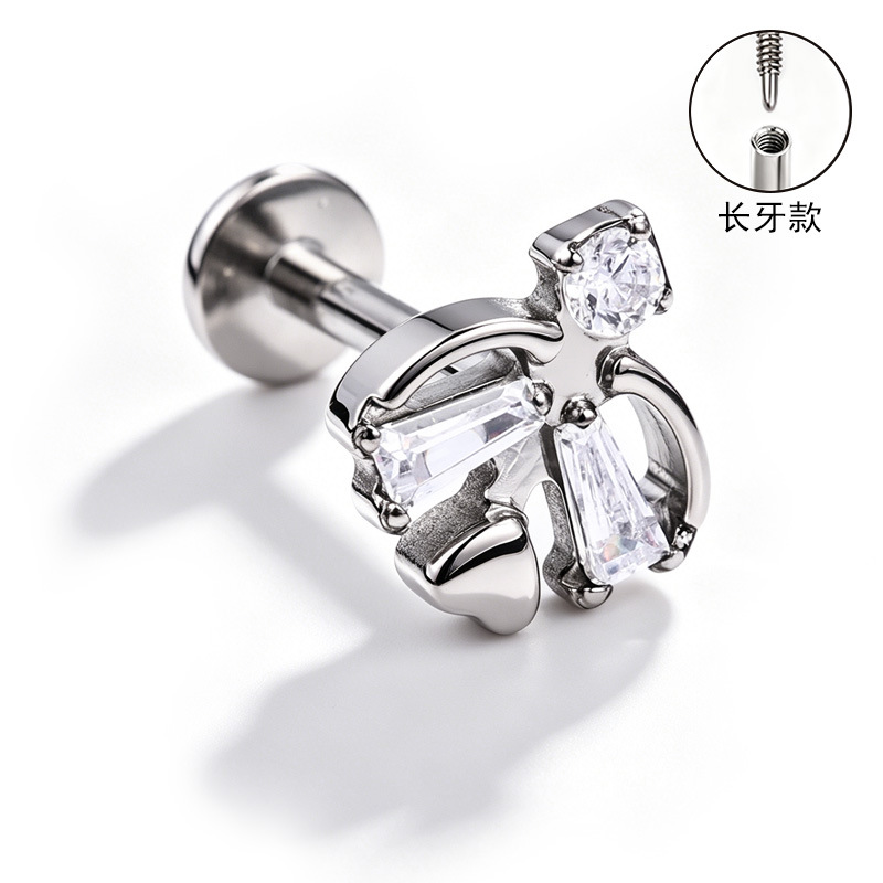 F136 Titanium Alloy Ear Studs, Carved Long Tooth Ear Bone Studs, Zirconia Lip Studs, G23 Titanium Body Piercing Jewelry detail image 33