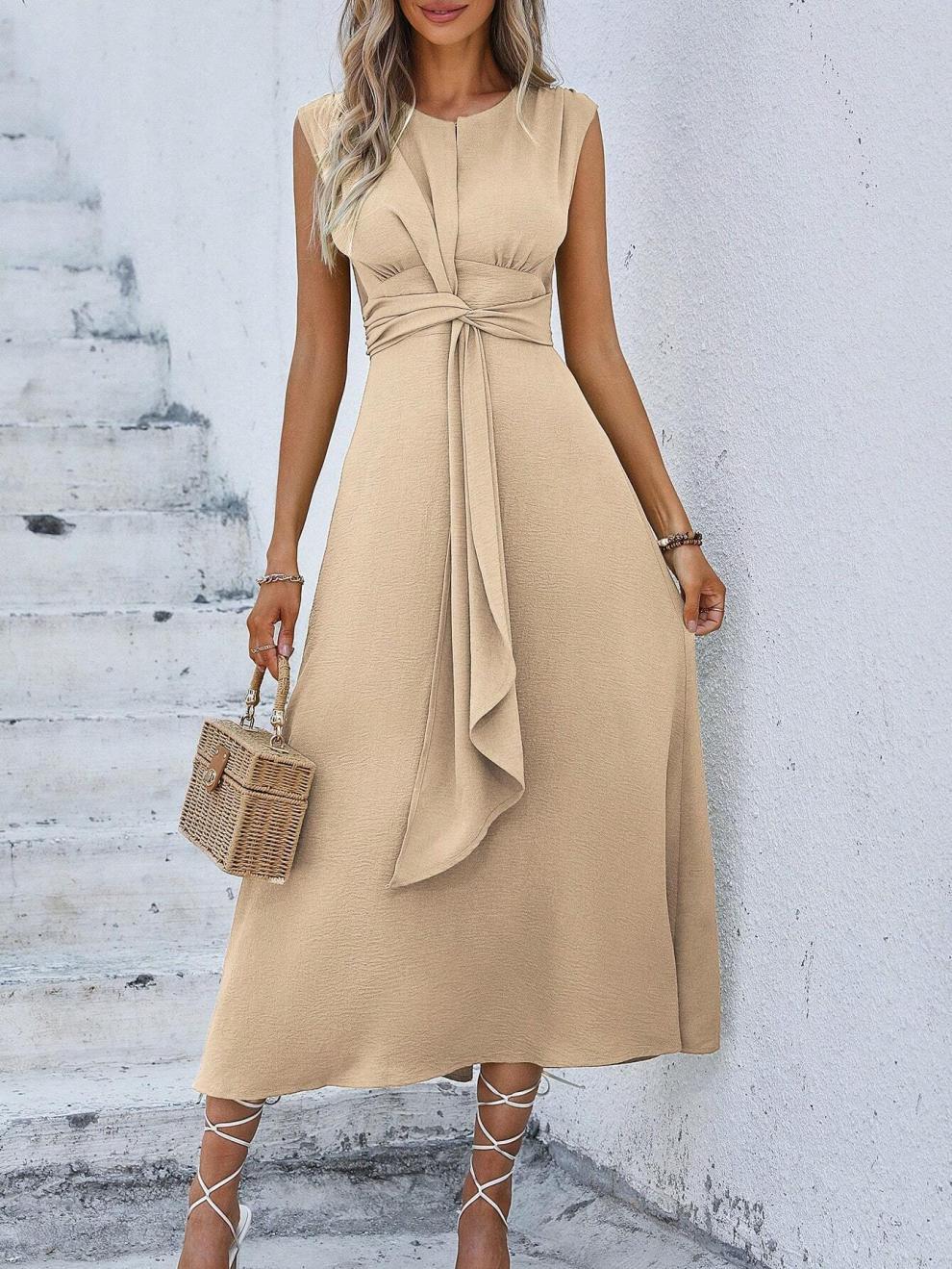 327g Weight Midi Dress Dress Length Type Sleeveless Sleeve Length Sheath Dress Dresses Type Sleeveless Sleeve Type Polyester Fabric Type Elastic Waist Waist Line Holiday Occasion Round Neck Neckline Regular Fit Fit Type Solid Color Pattern Summer Season Women's Gender Streetwear Style Wholesale Women's Streetwear Solid Color Holiday Round Neck Sleeveless Sheath Dress 44