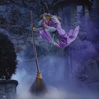 现货  （发声发光）万圣节动画悬停女巫紫色道户外具装饰扫帚