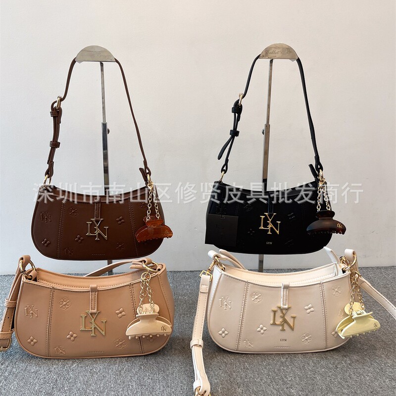 Lyn Accs New Hairpin Pendant Plum Blossom Splicing Baguette Bag Satchel Shoulder Crossbody Women's Bag