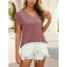 V 28365 Solid V-Neck Silk-Like Top ��ɫ V ��ɫ�� T ����