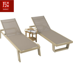 Outdoor swimming pool recliner Leisure Garden outdoor single double layer Teslin mesh aluminum alloy frame beach chair