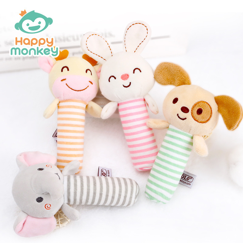 Sonajero de mano con sonido de mono feliz, juguete de peluche para bebés de 0 años, campana para cuna, sonajero de mano relajante para bebés
