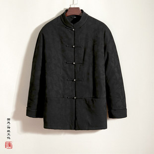 2024 winter new Chinese style men's cotton and linen jacquard collar padded warm cotton coat a generation of hair