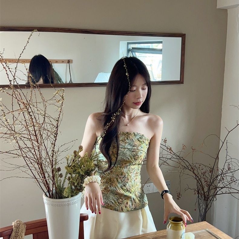 アウターウェア新しい中国風の季節プリントノースリーブトップキャミソール女性の夏の新しいスタイル美しい 2025 美しいチューブトップ中国風|undefined