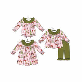 童装儿童女孩时尚圣诞节花边连衣裙套装连体衣