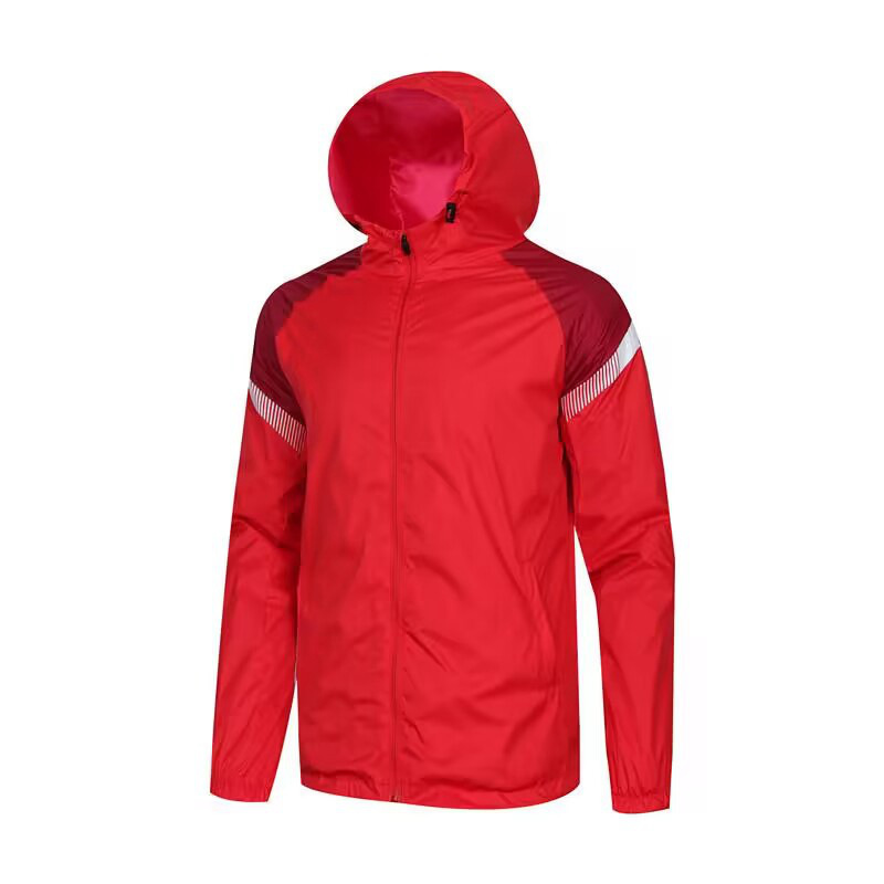Nuevos deportes al aire libre abrigo de entrenamiento de fútbol a prueba de viento impermeable hombres y mujeres deportivos encapuchados abrigo de compra grupal