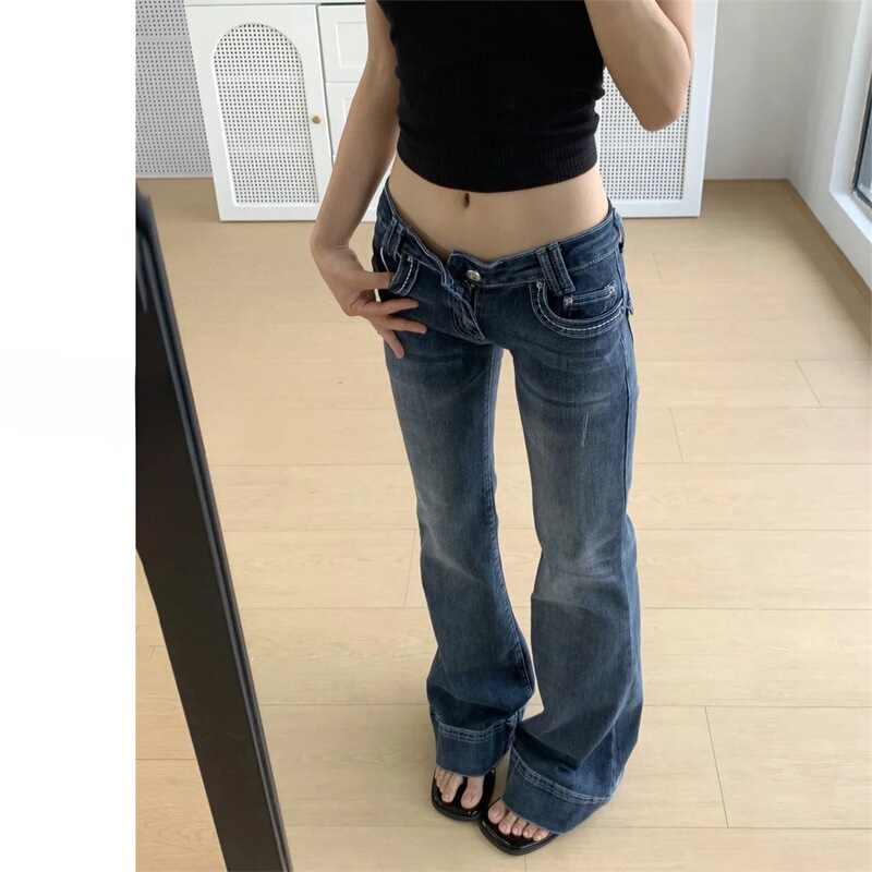 Yi Mengling's same style low-waist flared jeans for women, 2025 winter new slim-fit hot girl American retro bell-bottom pants