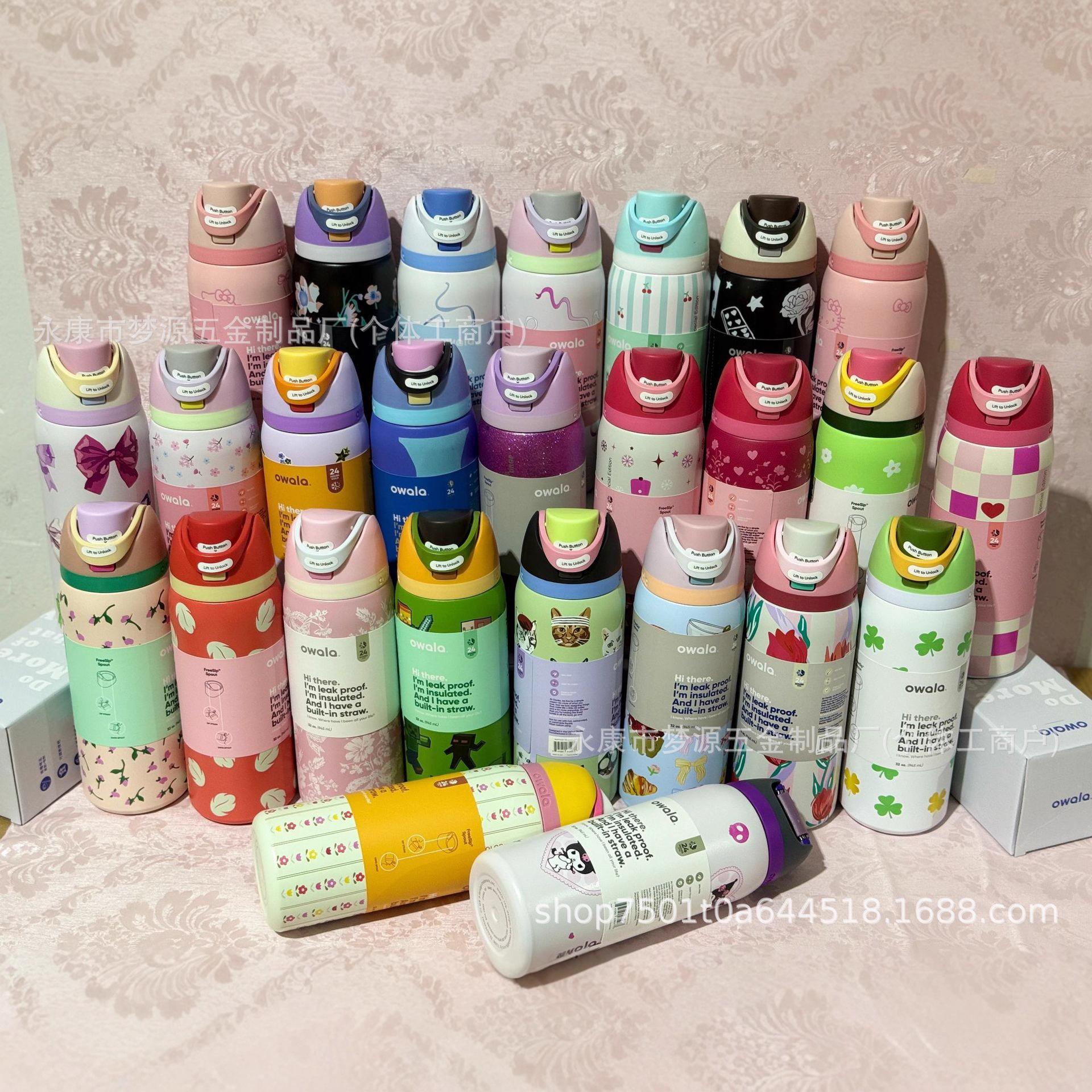新款跨境亚马逊热销owala32oz印花不锈钢真空户外运动水壶随
