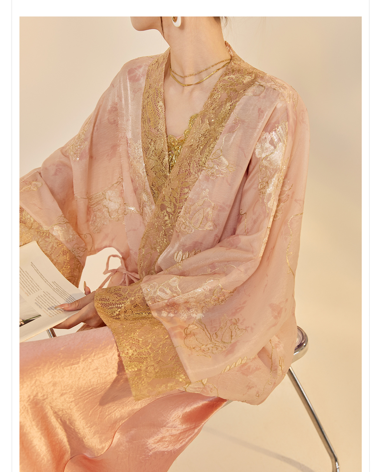 Áo khoác cardigan nữ phong cách Trung Hoa retro thêu hoa cột dây — hồng chi tiết 6