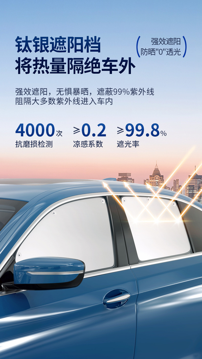 New Car Sunshade Curtain Titanium Silver Sunshade Cover for Car Windows Suction Cup Type Full Blackout Car Window Sunshade Curtain