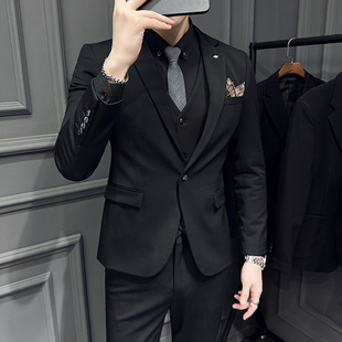Tiktok Dropshipping New Men's Single-Button Suit Business Formal Three-Piece Groom Wedding Dress Textured Suit