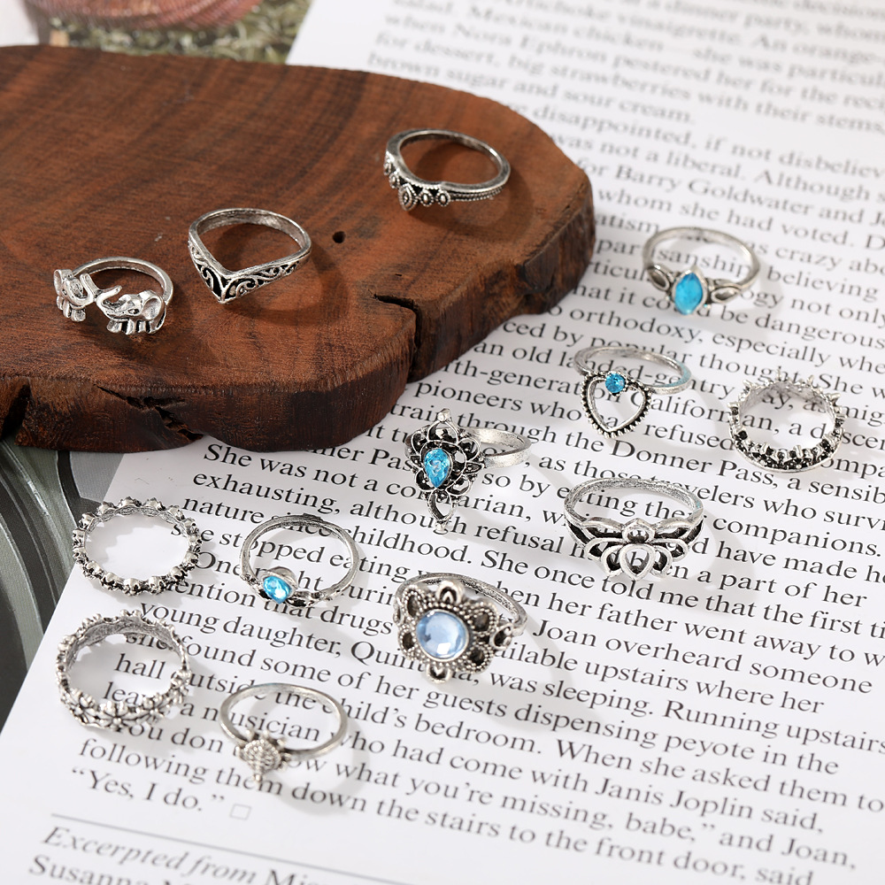 Fashion Flower Alloy Plating Inlay Crystal Rings 1 Set