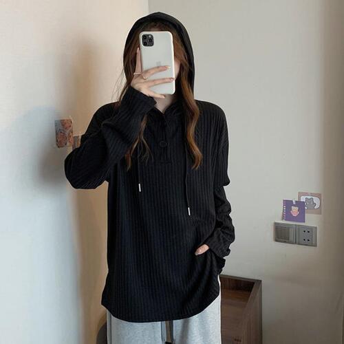 Women's Loose Fit Hooded Long Sleeve T-Shirt - 2025 New Design, Oversized, Unique Style, Slimming - Autumn Student Hoodie