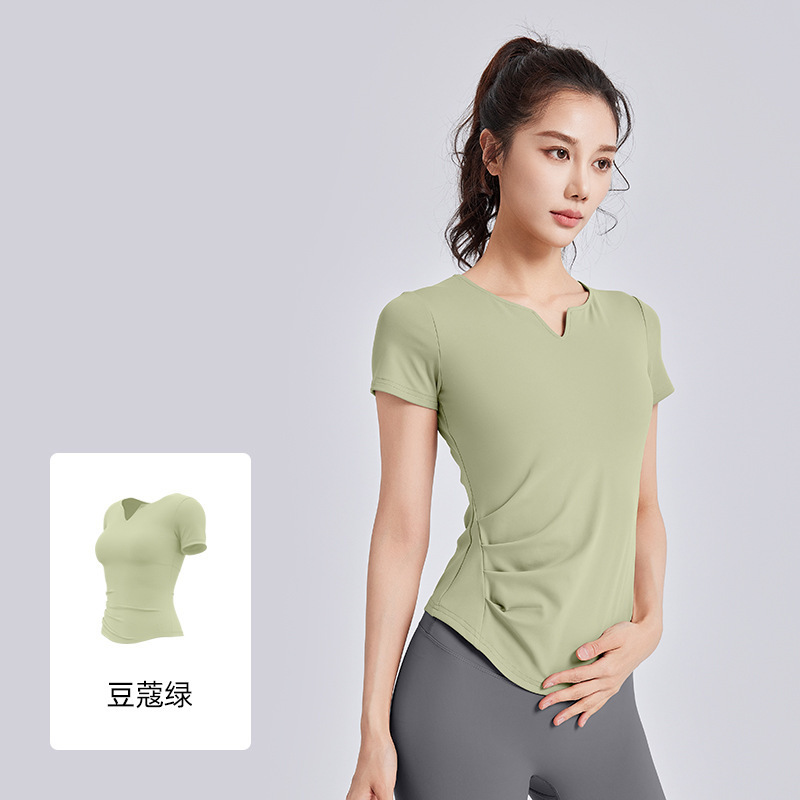 聚衣堂の新型vネックヨガ服半袖防振固定カップが痩せているフィットネス上着tシャツ|undefined