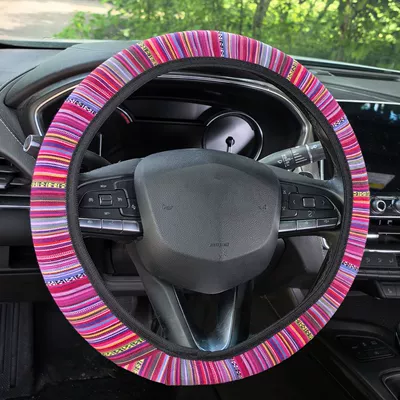 Ethnic-style linen car steering wheel cover without inner ring, elastic strap handle cover, AliExpress cross-border Amazon (Steering wheel cover) - ethnic-style-handle-cover-in-red-38cm