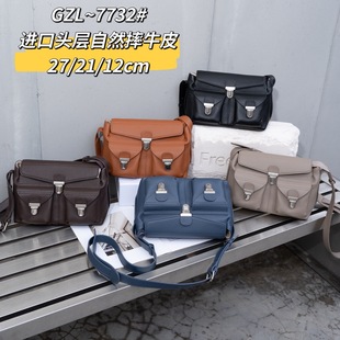 Niche Genuine Leather Messenger Bag Gear Bag First Layer Cowhide Work Bag Crossbody Shoulder Bag for Women