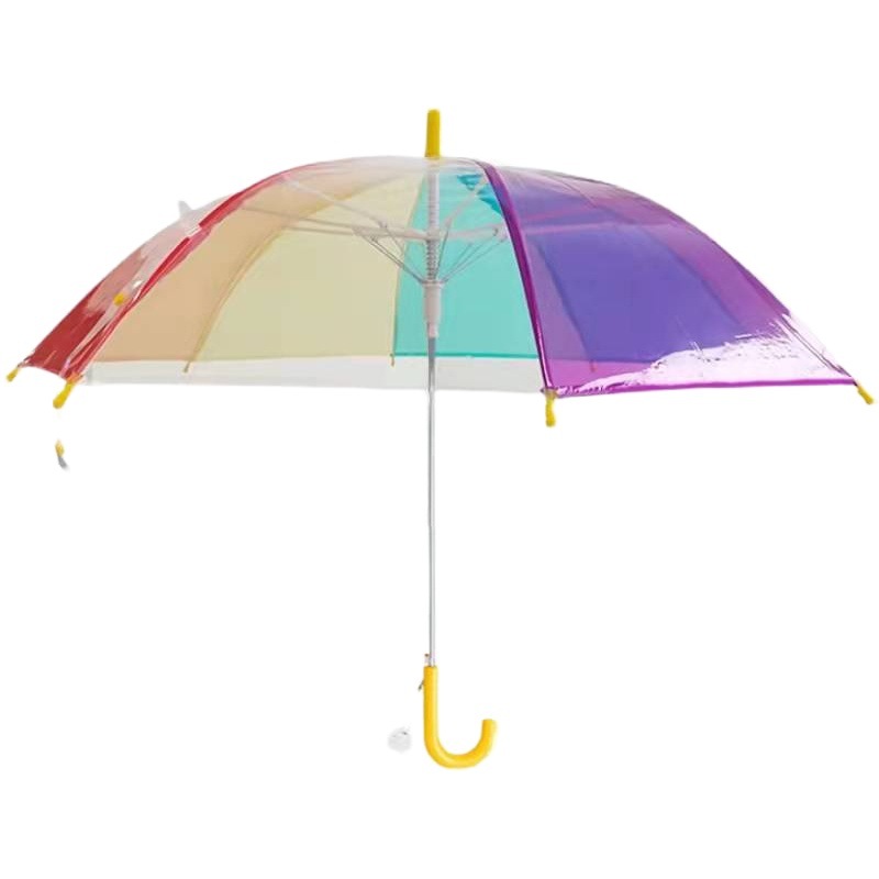 颜値超高虹透明伞ins幼稚园カラーレインボー小学生キッズ可爱い厚手长柄伞