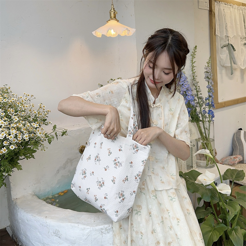 Spring Edition 44121 Canvas Bag, pure cotton floral canvas bag, tote bag, single-shoulder handbag, niche hand-held bag undefined