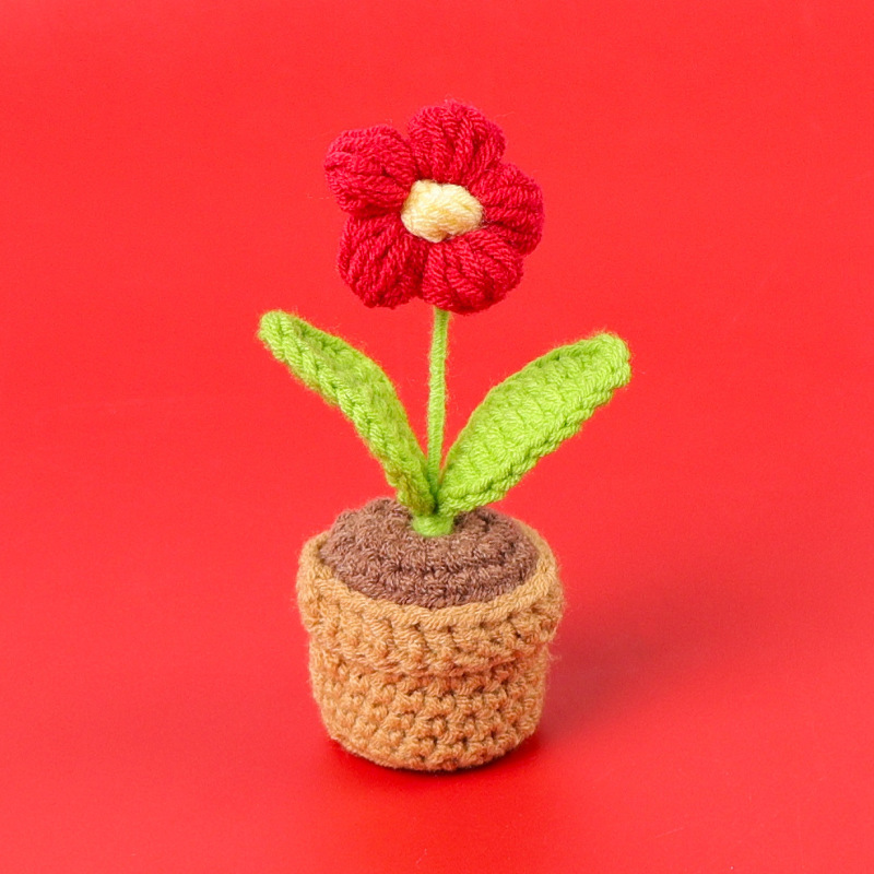 完成品クロスボーダー手作りウールかぎ針編み忘れなしひまわり模擬花鉢植えクリエイティブデスクトップ装飾品車の装飾造花|undefined