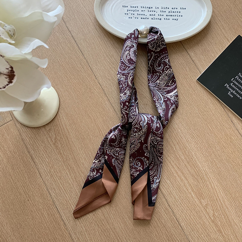 Pañuelo de seda, tira larga, sensación de alta calidad, estilo coreano, bufanda decorativa de lunares de doble capa, costura personalizada, bufanda de seda para mujer al por mayor