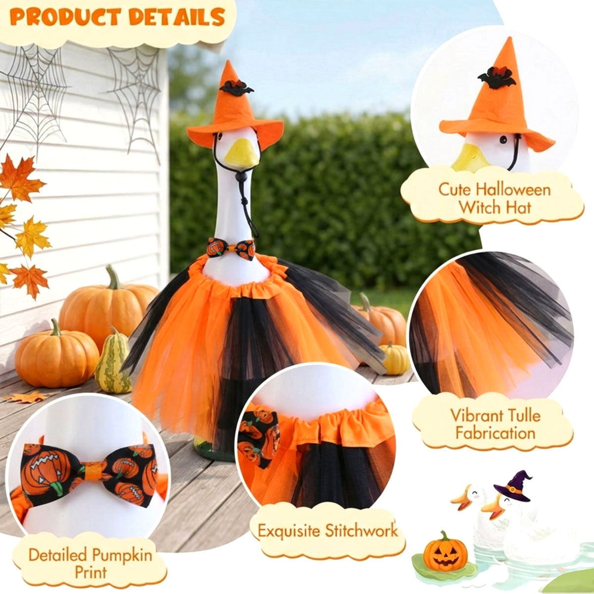 2026 nuevo porche de carnaval ganso Halloween juego de ropa de fiesta 23 pulgadas gran gorro de decoración de ganso blanco