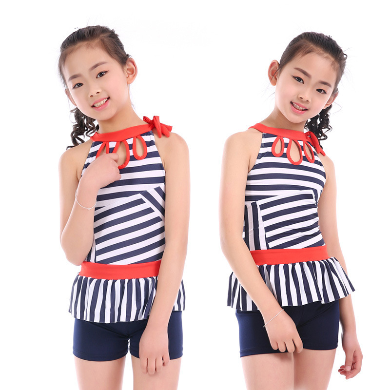 Ofertas especiales de liquidación Traje de baño a rayas para niñas pequeñas y medianas Falda dividida Traje de baño lindo de moda absorbente de humedad y transpirable para niños Mujeres