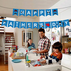 跨境父親節派對裝飾Happy Father's Day字母拉旗橫幅批發定製