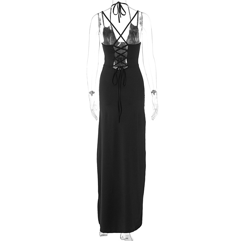 Summer Back Hollow Out Cutout out Strap Split Sling Dress Women Clothing