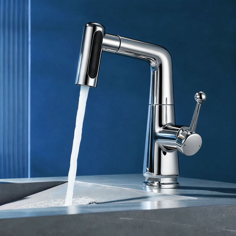 Household Pull-Out Basin Faucet Hot and Cold Bathroom Lift Rotating Faucet Hand Washing Bathroom Basin Faucet