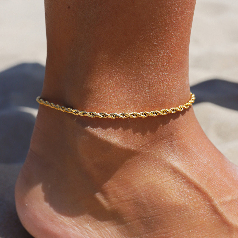 18K Real Gold Plated Plating Material 1 Piece Box Solid Color Foot Anklet 304 Stainless Steel Vacuum Plating 18K Real Gold Plated Women's Unisex Retro Simple Style Anklet
