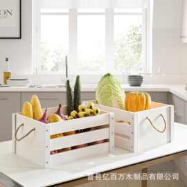 跨境实木可手提收纳箱厨房蔬菜水果储物箱木质桌面镂空收纳筐
