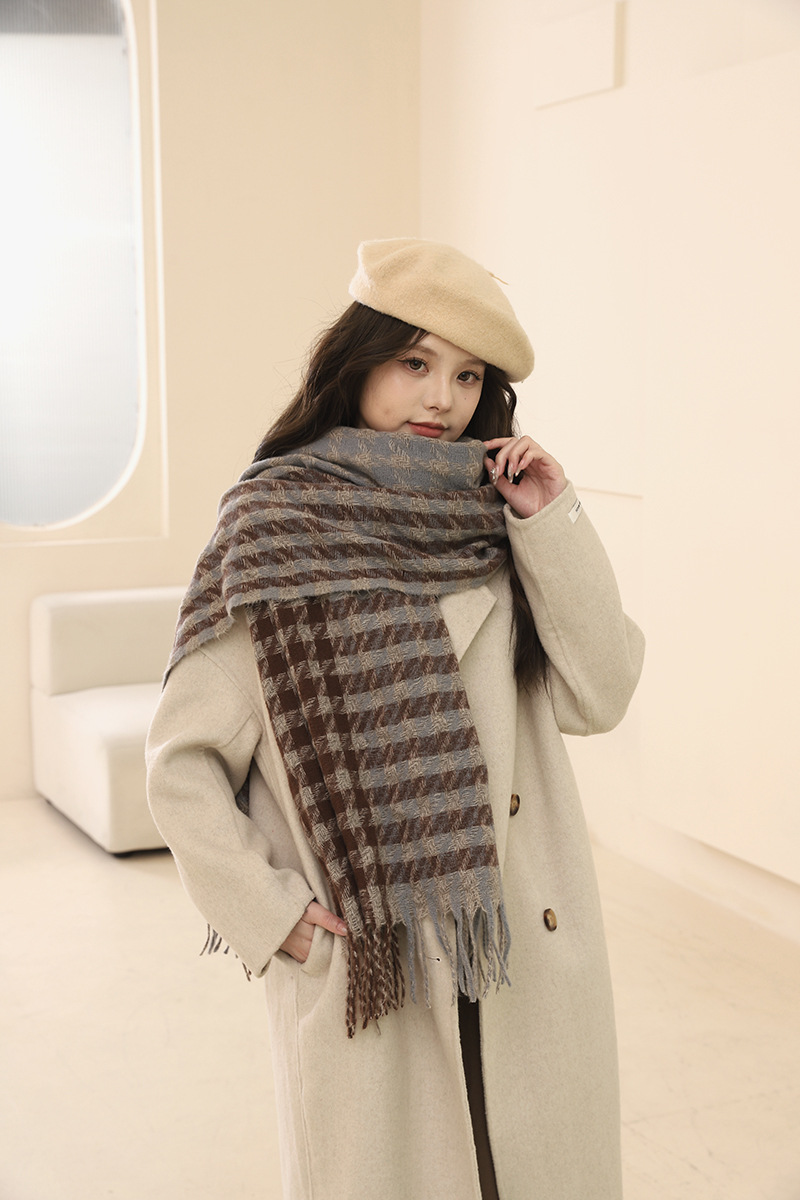 Version coréenne de l'écharpe Qianniao pour femme, polyvalente en hiver, châle à carreaux épais, écharpe haute, cadeau d'anniversaire pour_voghion.com