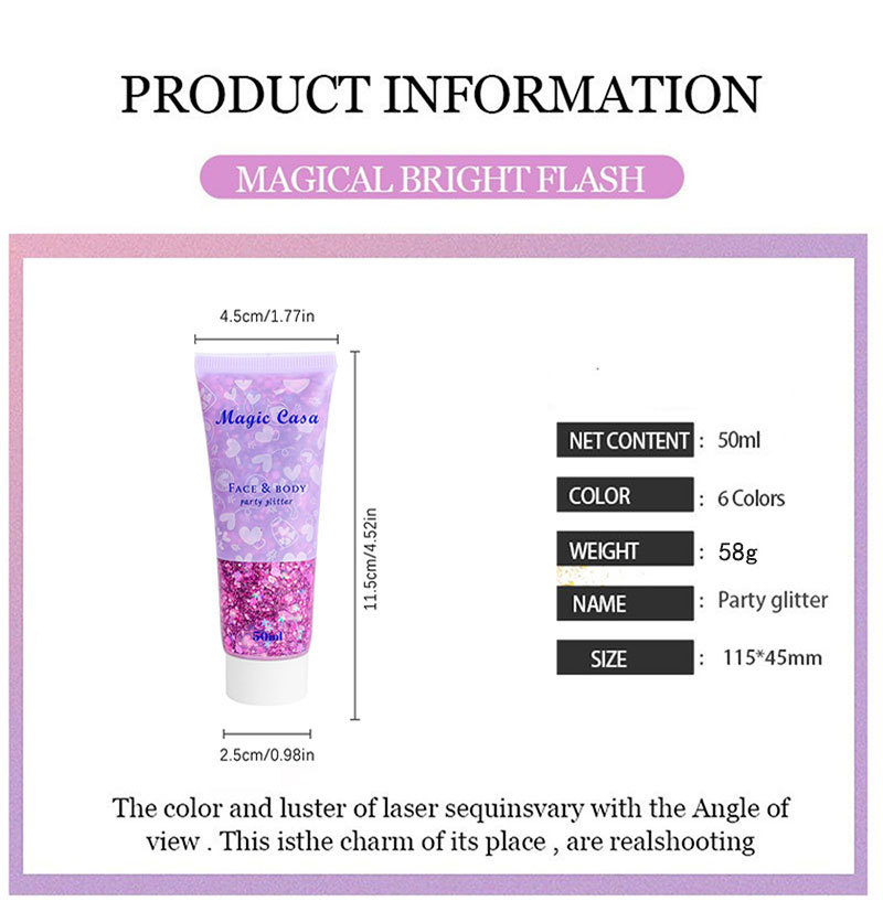 MAGIC CASA Mermaid Scale Sequin Gel Facial Body Lip Sequin Eyeshadow Dazzling Polarized Stage Makeup Specification drawing