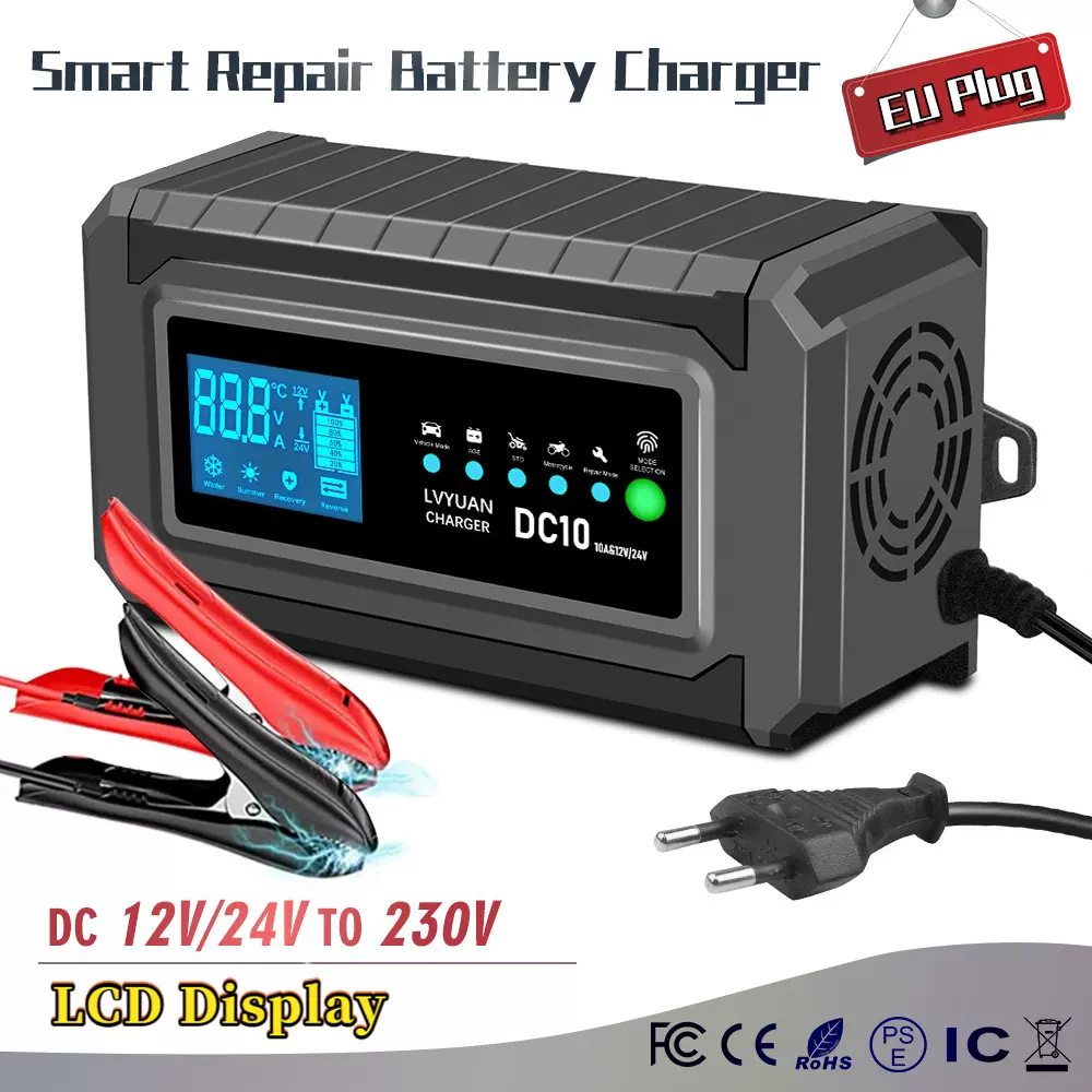 lvyuan 跨境汽车电瓶电池充电器 12v24V智能脉冲修复充电器批发